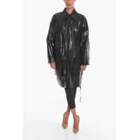 Geci Bottega Veneta Dama - Geci de piele Bottega Veneta Leather Shiny Coat With Drawstring Black Femei (BM 13833872) - B-mall.ro