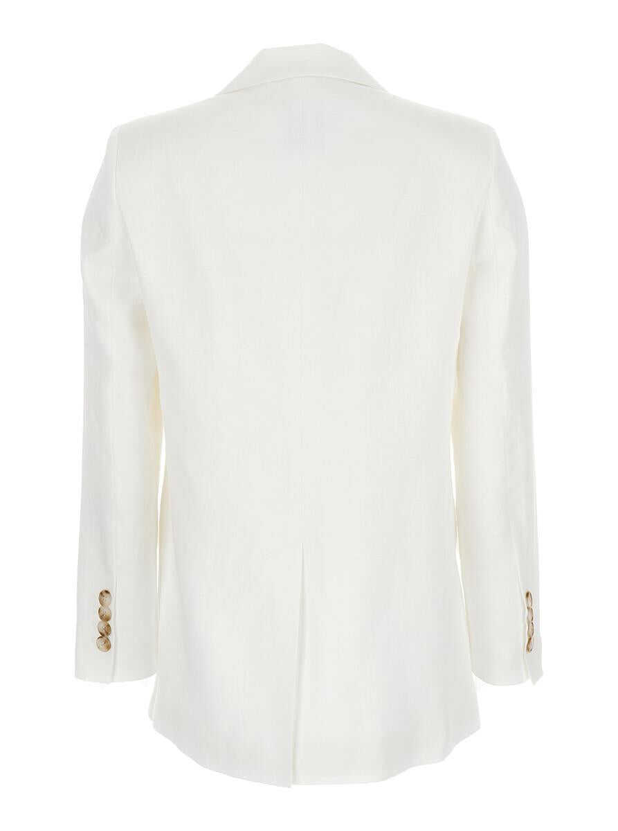 Sacouri PLAIN White Double-Breasted Blazer In Linen Woman WHITE Femei (BM 13857482) 2