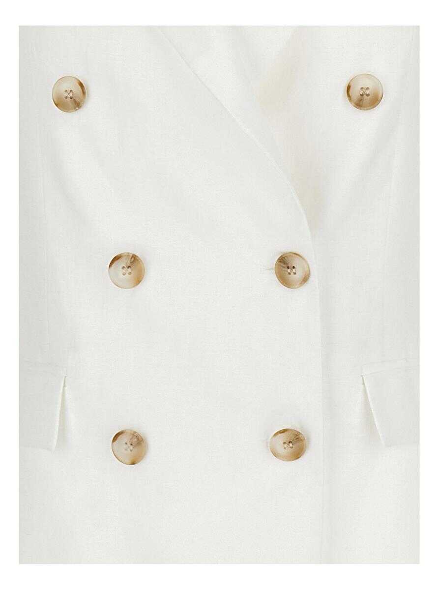 Sacouri PLAIN White Double-Breasted Blazer In Linen Woman WHITE Femei (BM 13857482) 3