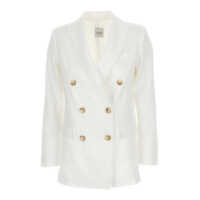 Sacouri White Double-Breasted Blazer In Linen Woman Femei