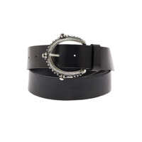 Curele Black Belt With Circle Buckle In Leather Woman Femei