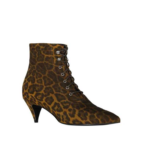 Bocanci Saint Laurent Saint Laurent Kiki Lace-Up Leopard-Print Ankle Boots Brown Femei (BM 13972232) 2