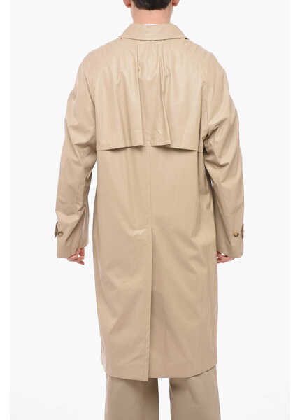 Trenciuri 4SDESIGNS Vegan Leather Trench With Hidden Placket Beige Barbati (BM 13980407) 2