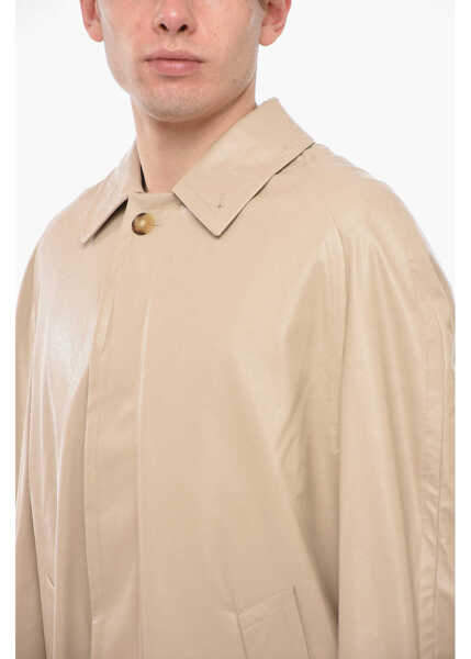 Trenciuri 4SDESIGNS Vegan Leather Trench With Hidden Placket Beige Barbati (BM 13980407) 3