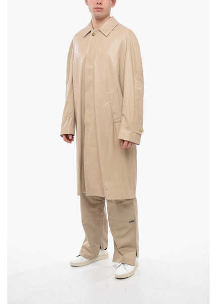 Trenciuri 4SDESIGNS Vegan Leather Trench With Hidden Placket Beige Barbati (BM 13980407) 4