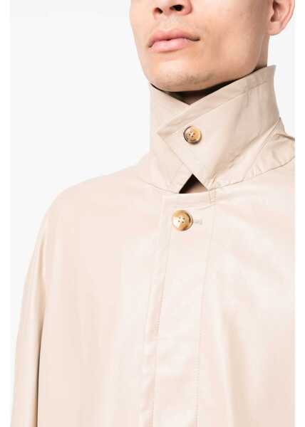 Trenciuri 4SDESIGNS Faux Leather Trench With Concealed Button Closure Beige Barbati (BM 13980407) 5