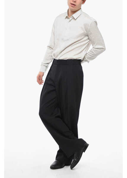 Pantaloni eleganti Balmain Wool Wide-Leg Pants With Front Pleats Black Barbati (BM 13995599) 4