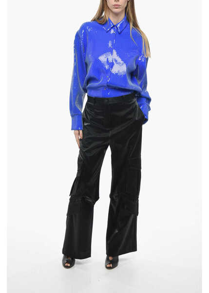 Pantaloni casual MSGM Satin Cargo Pants With Belt Loops Black Femei (BM 13995944) 4