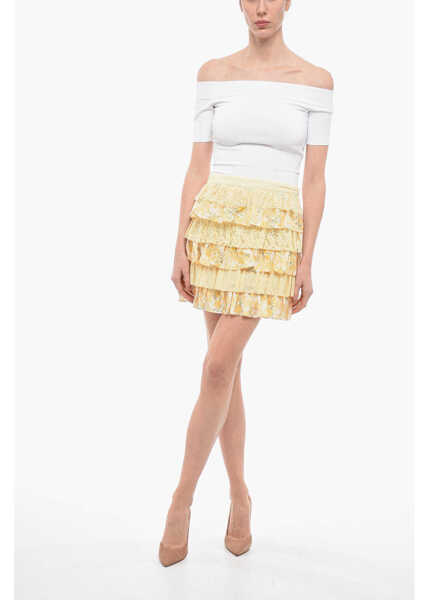 Fuste scurte LOVESHACKFANCY Printed Silk Ruffled Mini Skirt Yellow Femei (BM 13997906) 4