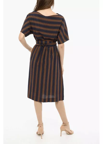 Rochii lungi Woolrich Bayadere Striped Scully Dress With Belt Blue Femei (BM 13998173) 2