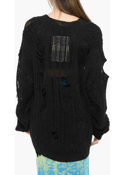 Pulovere RAMAEL Perforated V-Neck Maxi Sweater With Cut-Out Details Black Femei (BM 13998203) 2