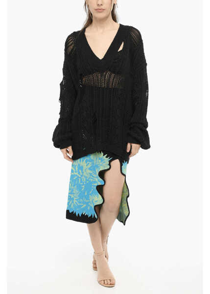 Pulovere RAMAEL Perforated V-Neck Maxi Sweater With Cut-Out Details Black Femei (BM 13998203) 4