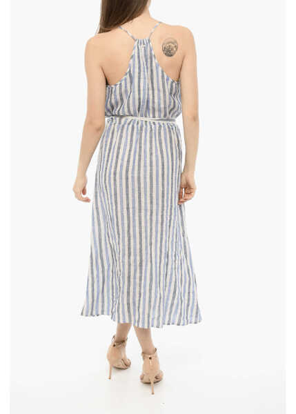 Rochii lungi Woolrich Awning Striped Linen Maxi Dress With Belt White Femei (BM 14006480) 2