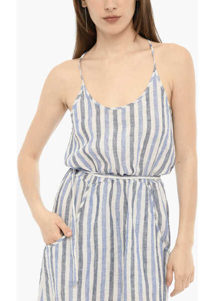 Rochii lungi Woolrich Awning Striped Linen Maxi Dress With Belt White Femei (BM 14006480) 3