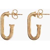 Cercei Bottega Veneta Golden-Effect Silver Pillar Hoop Earrings