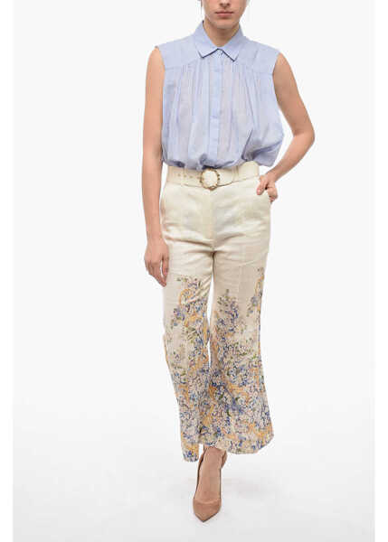 Pantaloni casual ZIMMERMANN Tama Flared Pants With Floral Pattern White Femei (BM 14031035) 4