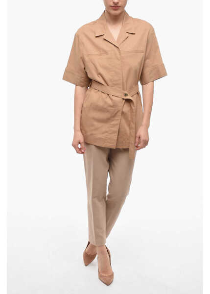Camasi casual Calvin Klein Short Sleeve Long Shirt With Belt Beige Femei (BM 14044388) 4