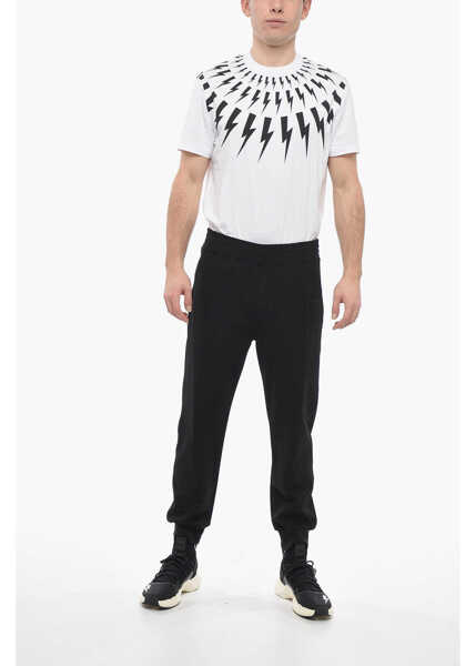 Pantaloni de trening Neil Barrett Skinny Fit Jumbled Bolts Sweatpants With Embroideries Black Barbati (BM 14085101) 4