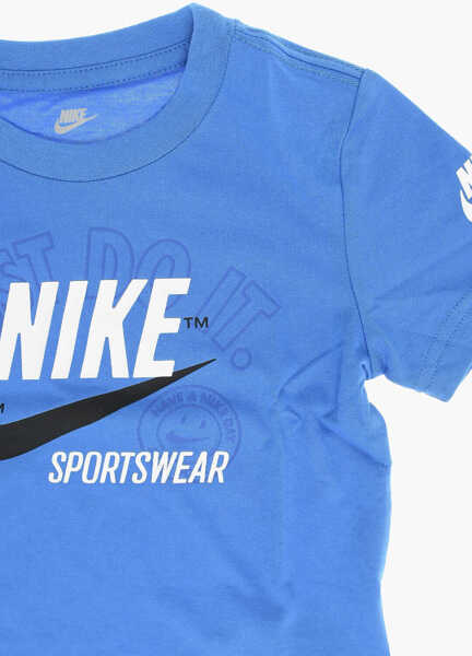 Tricouri Nike Solid Color Crew-Neck T-Shirt With Printed Logo Blue Baieti (BM 14086451) 2