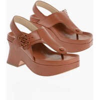 Sandale cu platforma Leather Thong Sandals With Wedge 8Cm Femei