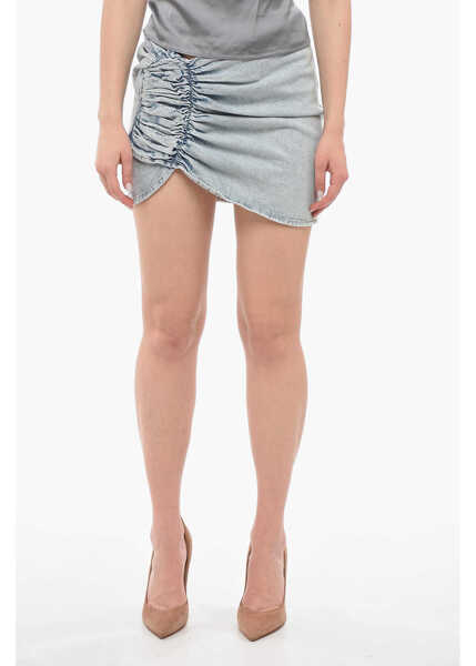 Fuste casual THE MANNEI Denim Miniskirt With Ruched Detail Light Blue Femei (BM 14105534) 1