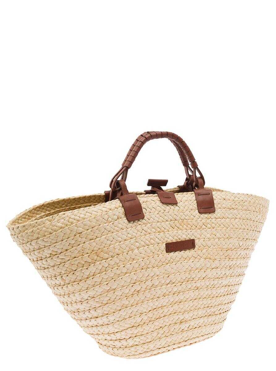 Genti de mana Casadei Panarea Brown Shopper With C-Chain Maxi Logo In Rafia And Leather Woman BROWN Femei (BM 14114543) 3