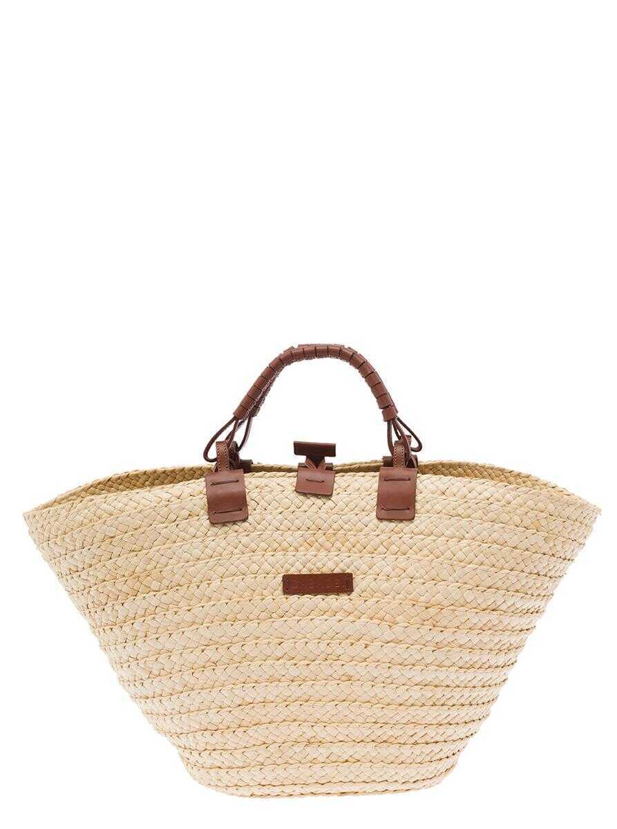 Genti de mana Casadei Panarea Brown Shopper With C-Chain Maxi Logo In Rafia And Leather Woman BROWN Femei (BM 14114543) 4