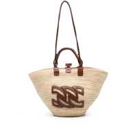 Genti de mana 'Panarea' Brown Shopper With C-Chain Maxi Logo In Rafia And Leather Woman Femei