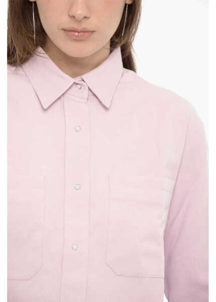Camasi casual Destin Solid Color Cotton And Linen Marina Overshirt With Bandana D Pink Femei (BM 14175392) 4