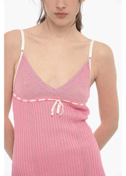 Rochii scurte CORMIO Knitted Ribbed Naomi Bodycon Dress With Velvet Ribbon Pink Femei (BM 14175977) 3
