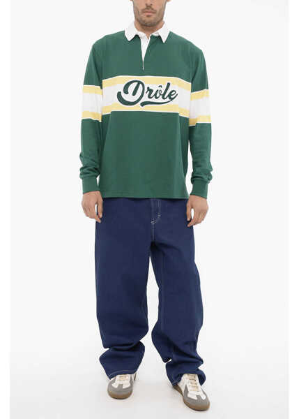 Tricouri Polo DRLE DE MONSIEUR Long Sleeve Polo Shirt With Maxi Logo Green Barbati (BM 14176115) 4