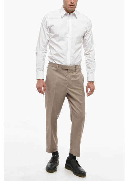 Pantaloni casual Neil Barrett Hopsack Slim Pants With Metal Application Beige Barbati (BM 14320506) 4