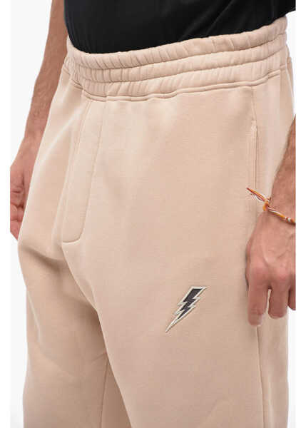 Pantaloni de trening Neil Barrett Embroidered Bolt Joggers With Zip At Cuffs Beige Barbati (BM 14320743) 3