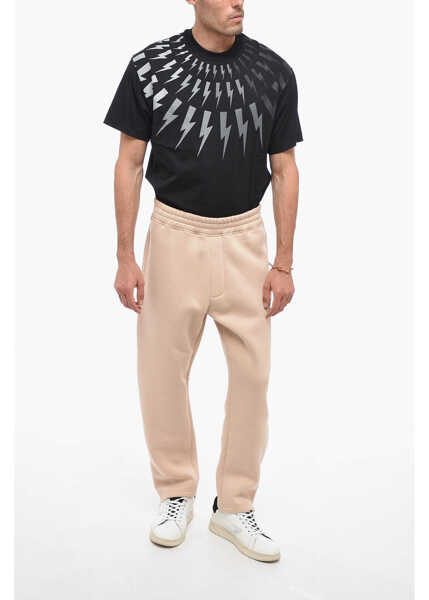 Pantaloni de trening Neil Barrett Embroidered Bolt Joggers With Zip At Cuffs Beige Barbati (BM 14320743) 4