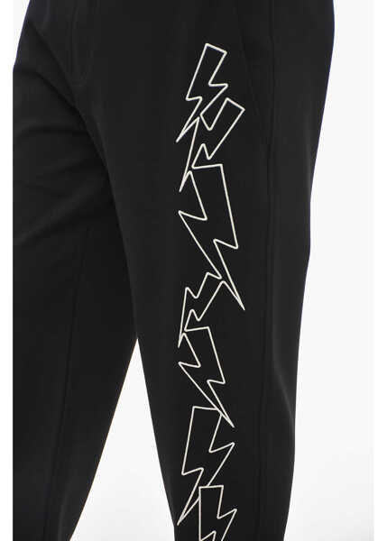 Pantaloni de trening Neil Barrett Skinny Fit Bolts Joggers With Contrasting Embroidery Black Barbati (BM 14320944) 3