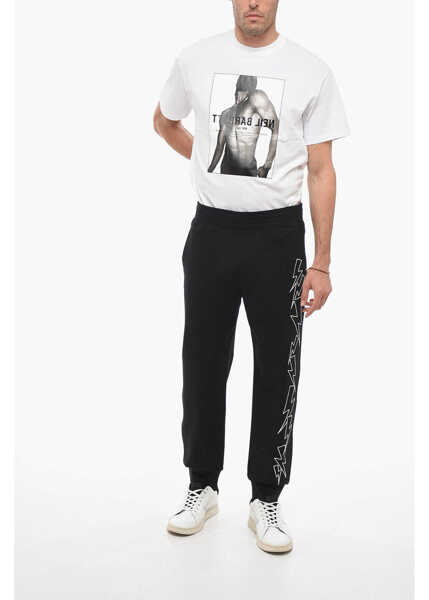 Pantaloni de trening Neil Barrett Skinny Fit Bolts Joggers With Contrasting Embroidery Black Barbati (BM 14320944) 4