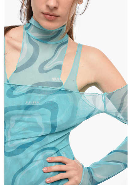 Rochii lungi JULFER Cold-Shoulder Mesh Maxi Sheat Dress Light Blue Femei (BM 14355663) 3