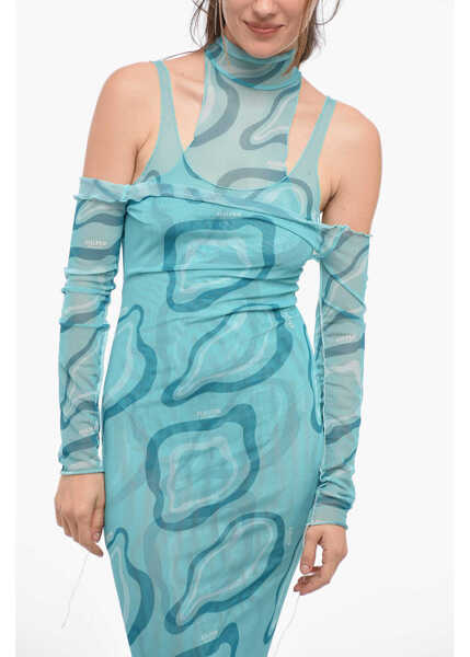 Rochii lungi JULFER Cold-Shoulder Mesh Maxi Sheat Dress Light Blue Femei (BM 14355663) 4