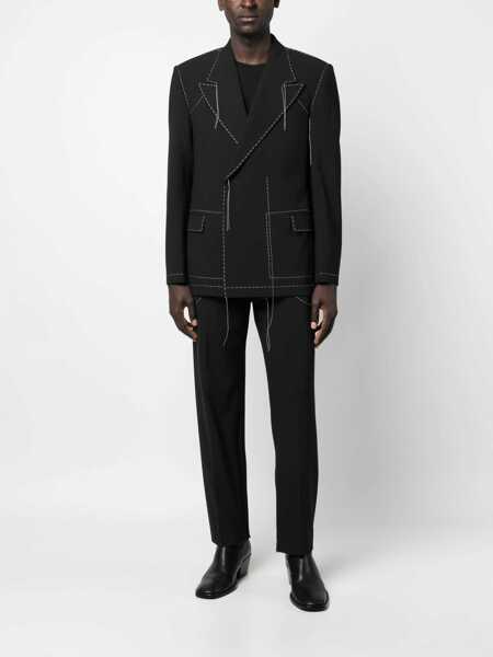 Sacouri Off-White Double-Breasted Wool Blend Blazer With Visible Stitchings Black Barbati (BM 14355693) 2