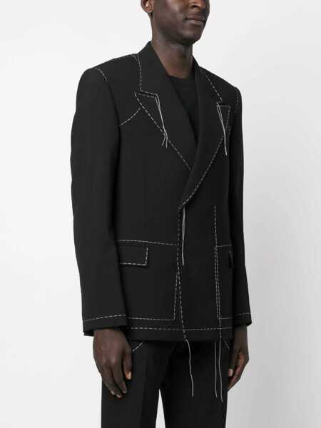 Sacouri Off-White Double-Breasted Wool Blend Blazer With Visible Stitchings Black Barbati (BM 14355693) 3