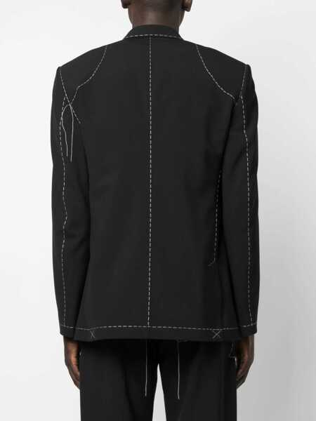 Sacouri Off-White Double-Breasted Wool Blend Blazer With Visible Stitchings Black Barbati (BM 14355693) 4