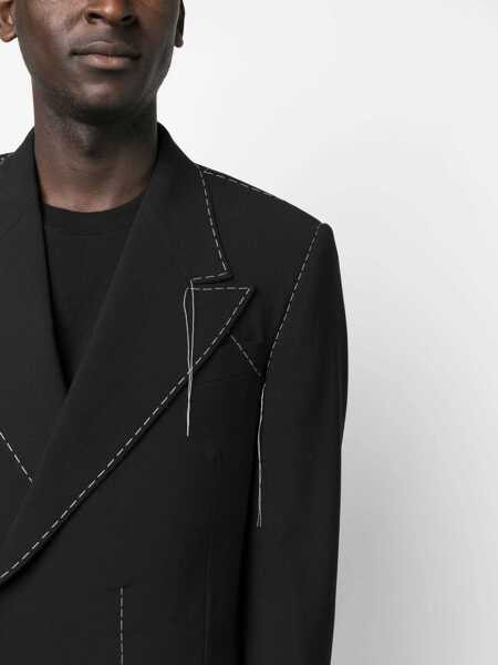 Sacouri Off-White Double-Breasted Wool Blend Blazer With Visible Stitchings Black Barbati (BM 14355693) 5
