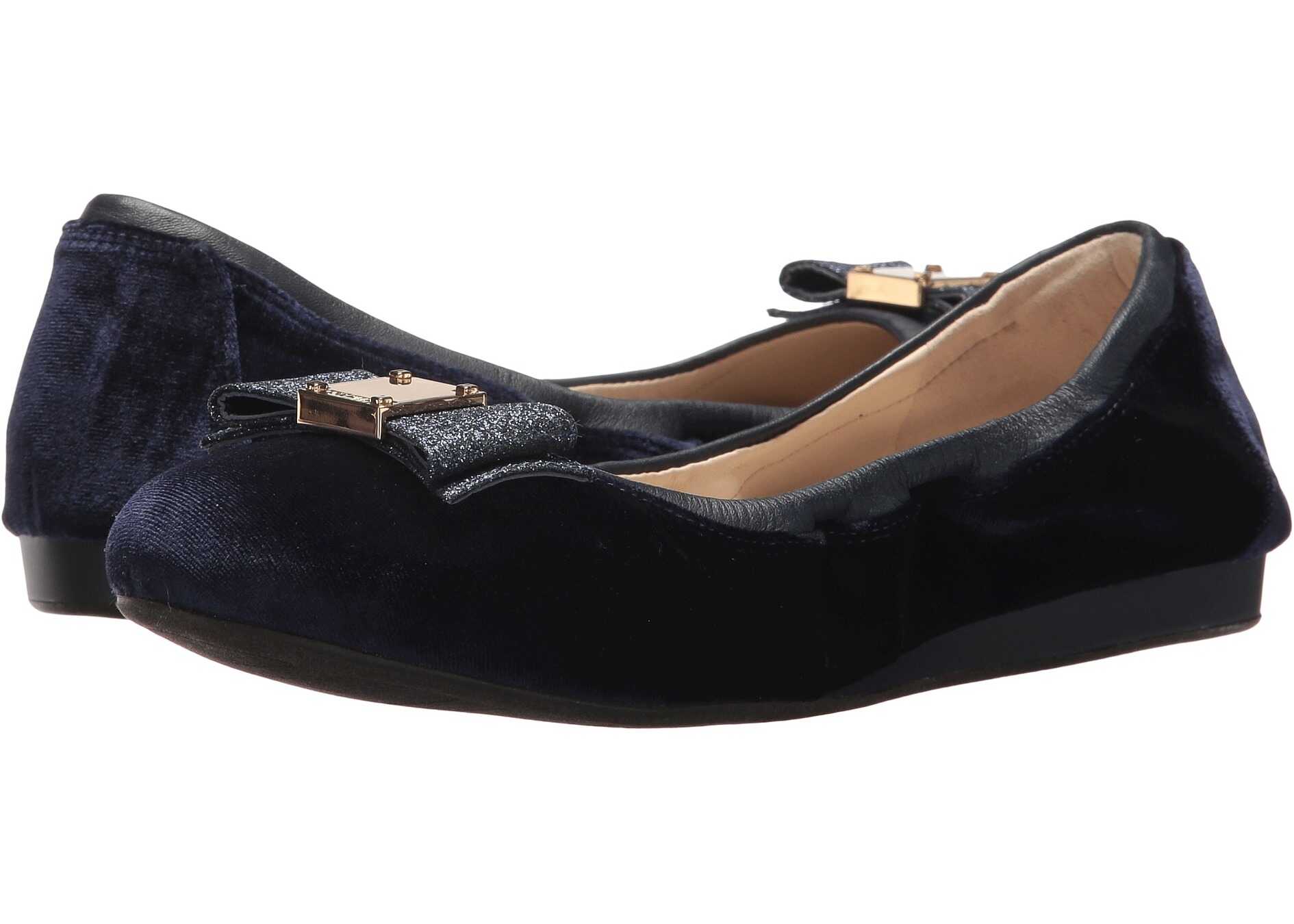 Cole Haan Tali Bow Ballet Marine Blue Velvet/Glitter