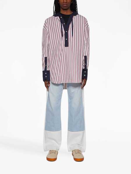 Camasi casual BLUEMARBLE Bengal Striped Maxi Overshirt With Hood White Barbati (BM 14369061) 2