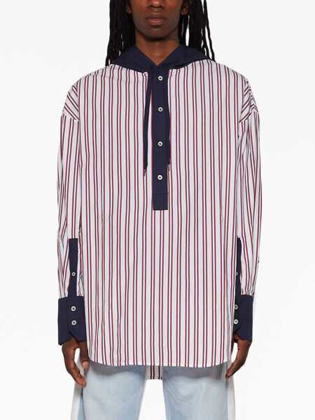 Camasi casual BLUEMARBLE Bengal Striped Maxi Overshirt With Hood White Barbati (BM 14369061) 3