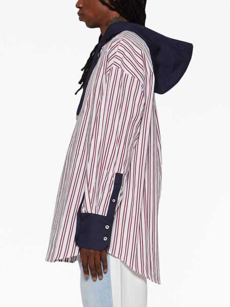 Camasi casual BLUEMARBLE Bengal Striped Maxi Overshirt With Hood White Barbati (BM 14369061) 4