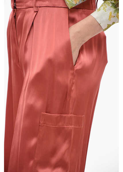 Pantaloni casual Loulou Studio Single Pleated Satin Wide Leg Pants Burgundy Femei (BM 14369652) 3