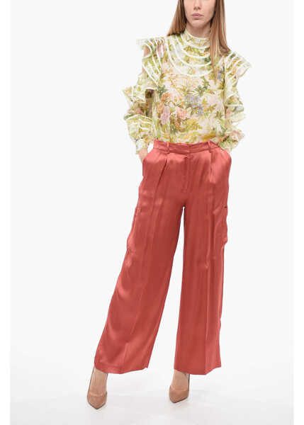 Pantaloni casual Loulou Studio Single Pleated Satin Wide Leg Pants Burgundy Femei (BM 14369652) 4