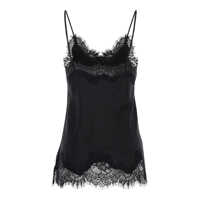 Topuri 'Coco' Black Camie Top With Tonal Lace Trim In Silk Woman Femei