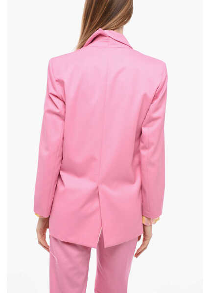 Sacouri JULFER Frayed Details Wool Maxi Blazer Pink Femei (BM 14379735) 2